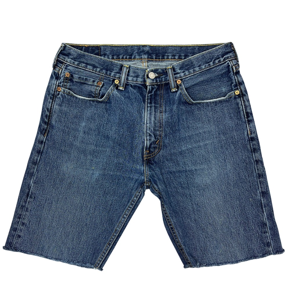 Levis 505 Dad Jean Shorts 32" Cut-Offs Denim‎ Raw Hem Jorts Grunge Summer Retro